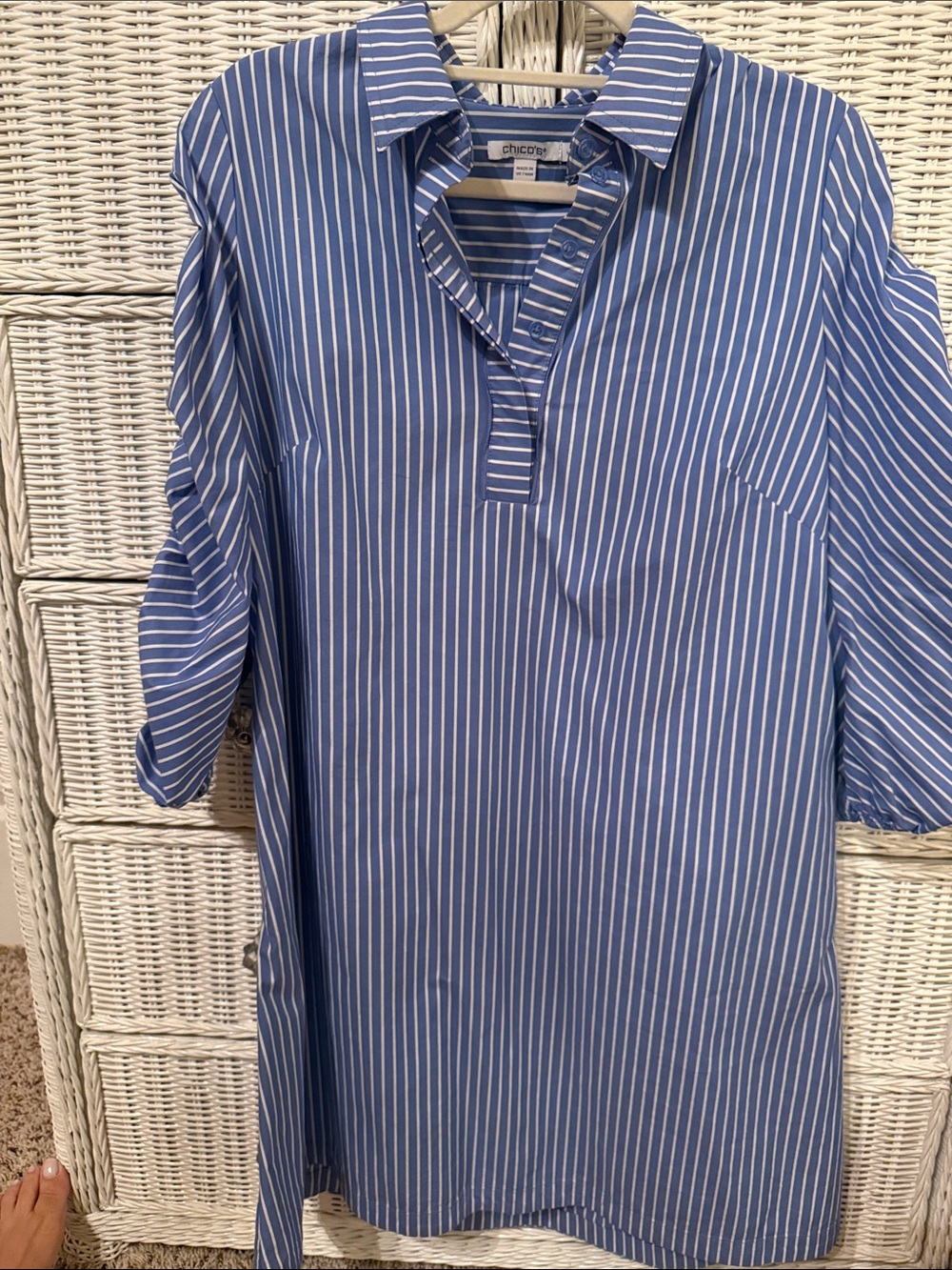 Chico's Blue and White Vertical Stripe Popover Tunic shirt dress